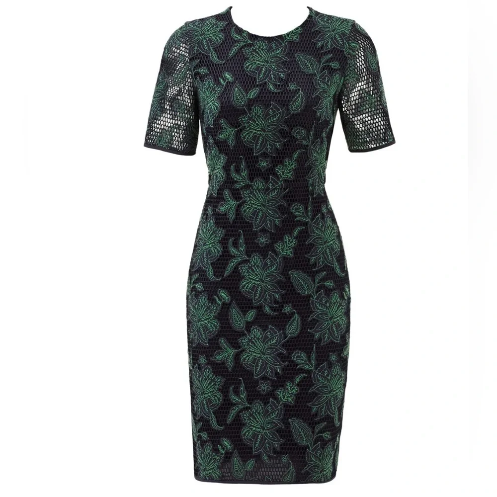NWOT Tory Burch Blue Lace Appliqué Fishnet Sheath Dress Midi - Sz 6 MSRP $400 - Picture 2 of 6